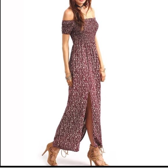 Smocked Floral Dress in Aubergine - Picture 4 of 6